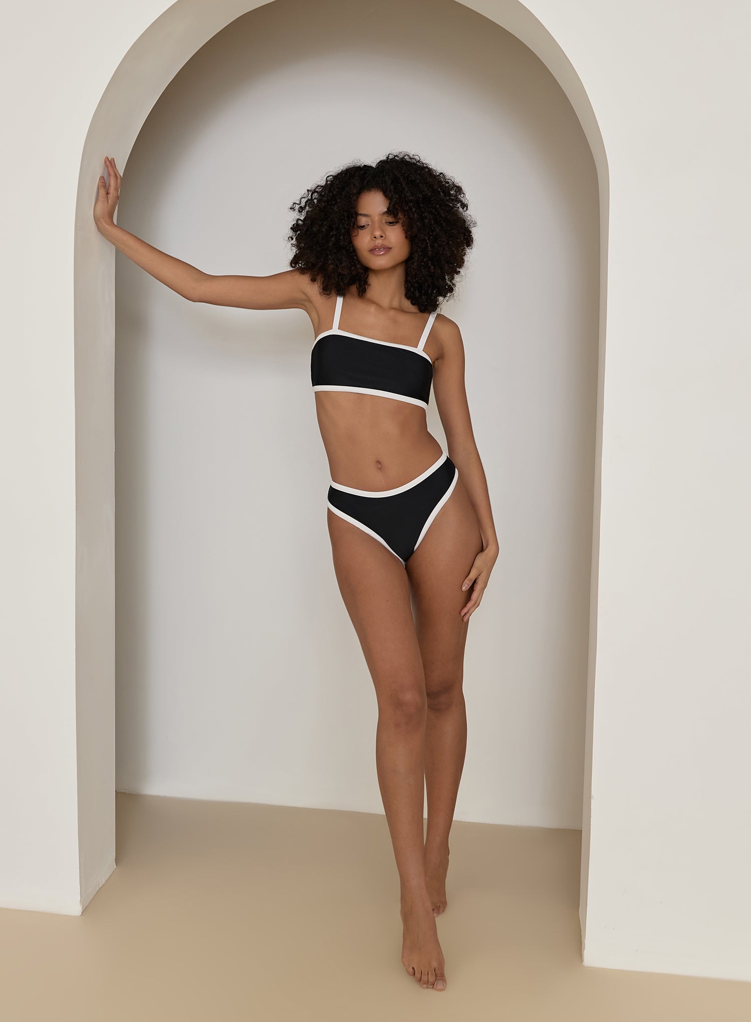 Black Contrast Trim High Leg Bikini Bottom